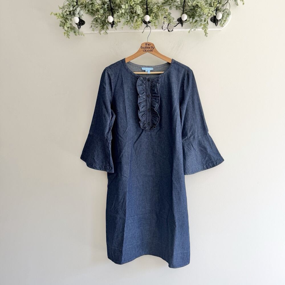 Draper James Bell Sleeve Ruffle Denim Dress Size 10 KD